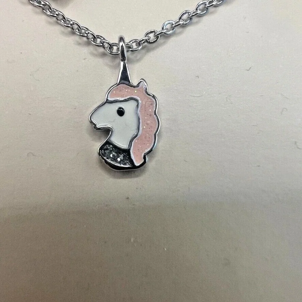 FAO Schwarz Childrens Unicorn Necklace & Earrings Set Fine Silver Plate Gift Box